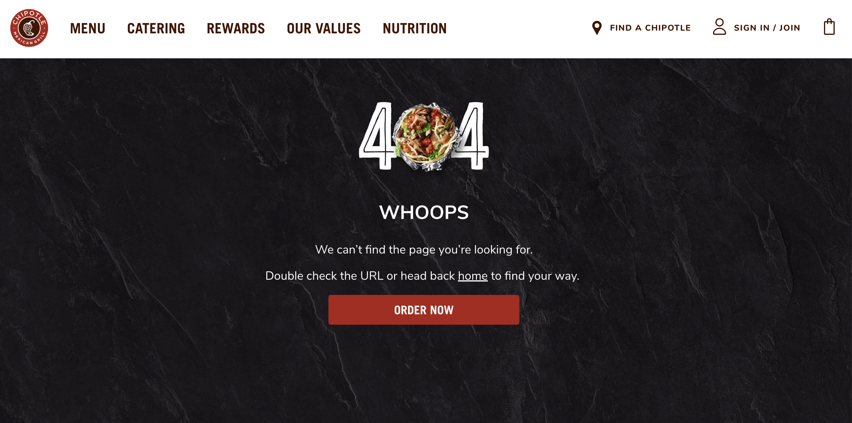 Chipotle 404 page