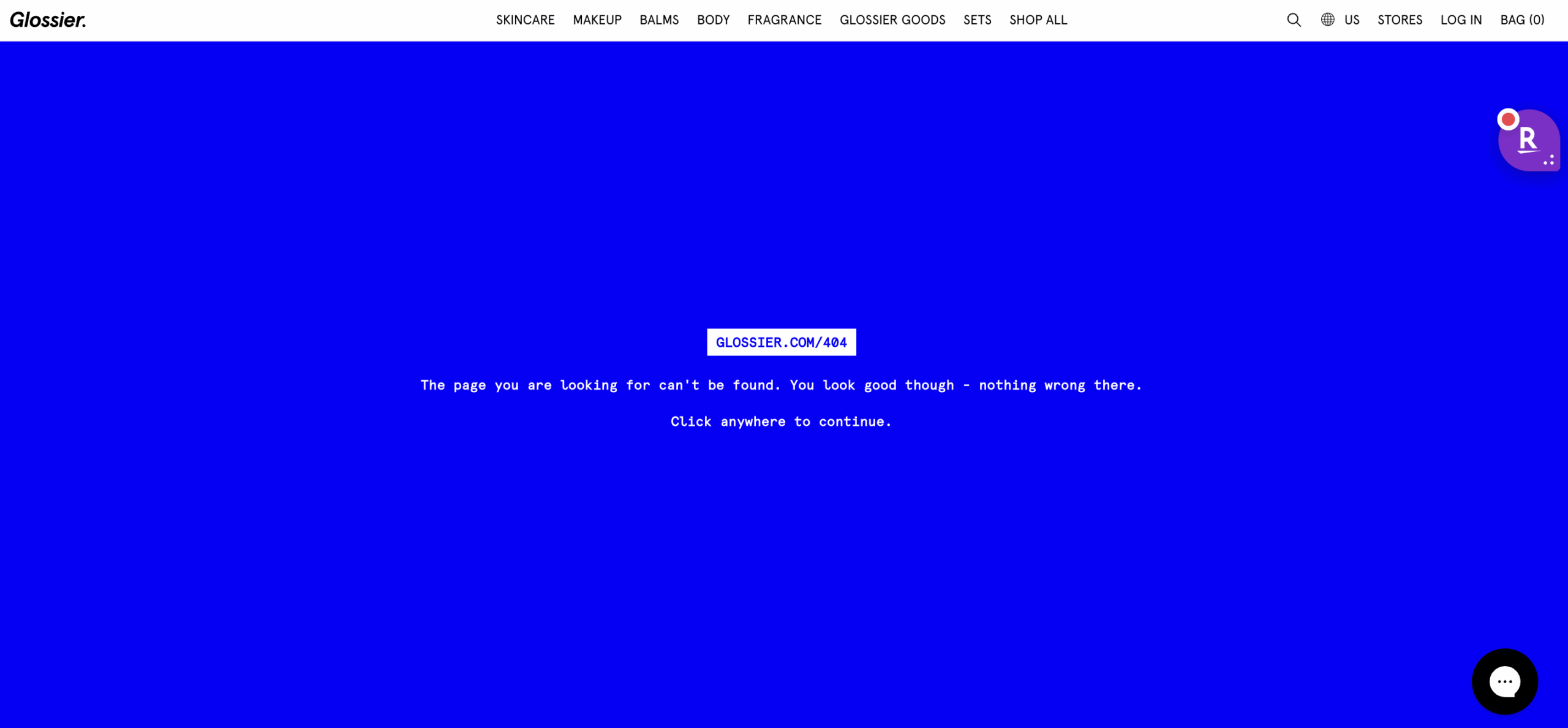 Glossier 404 page