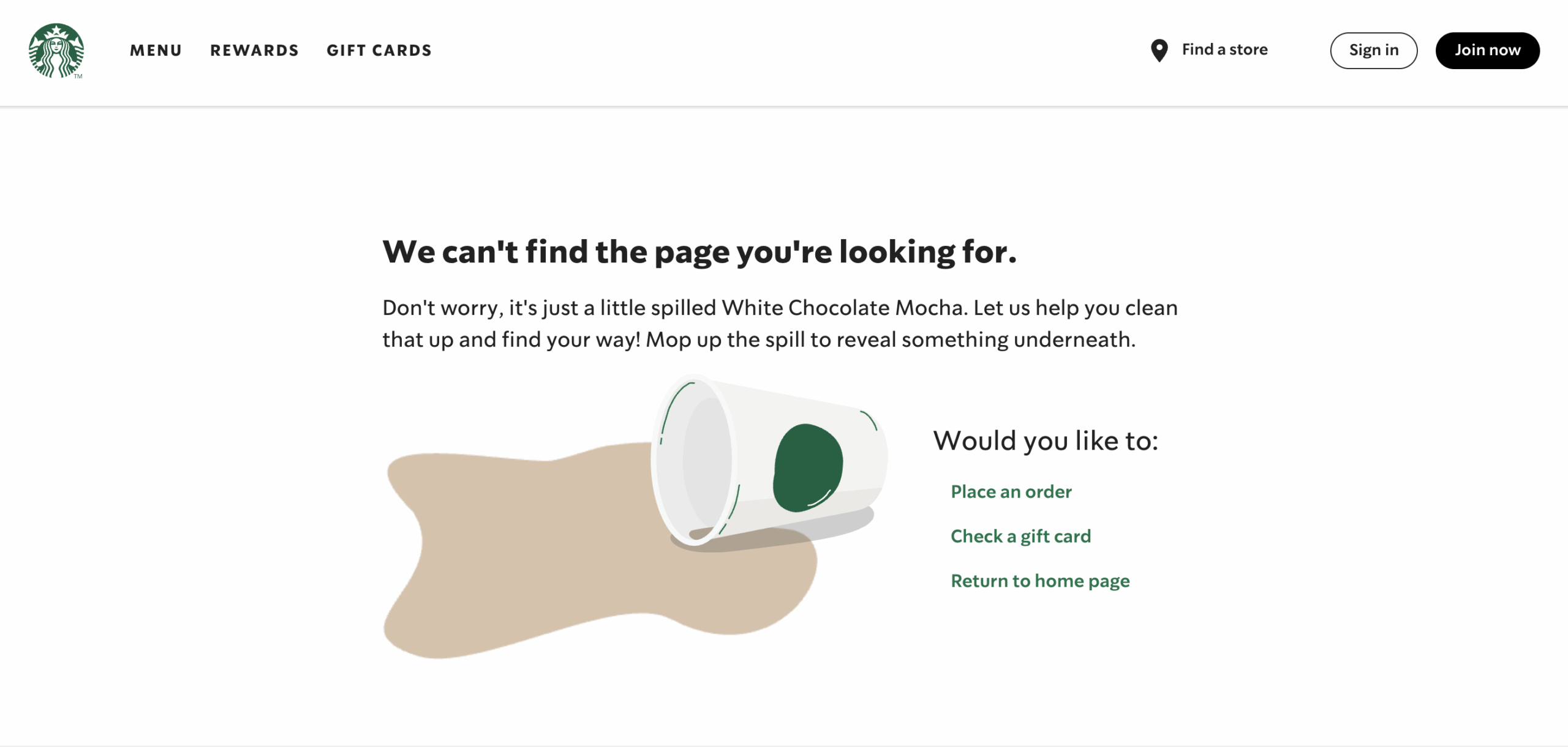 Starbucks 404 page